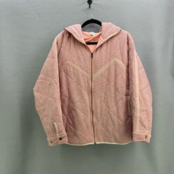 POL Womens Light Pink White Striped Long Sleeves Zip Up Hooded Jacket Medium - Picture 1 of 8